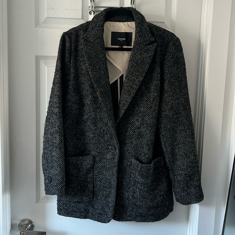 Mango Chevrons black wool coat